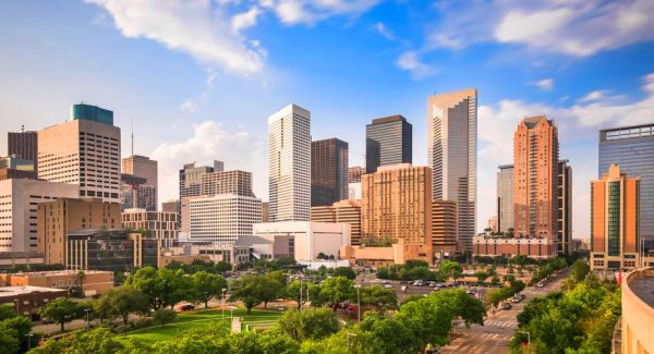 Houston Texas skyline view taken by gutter installation team